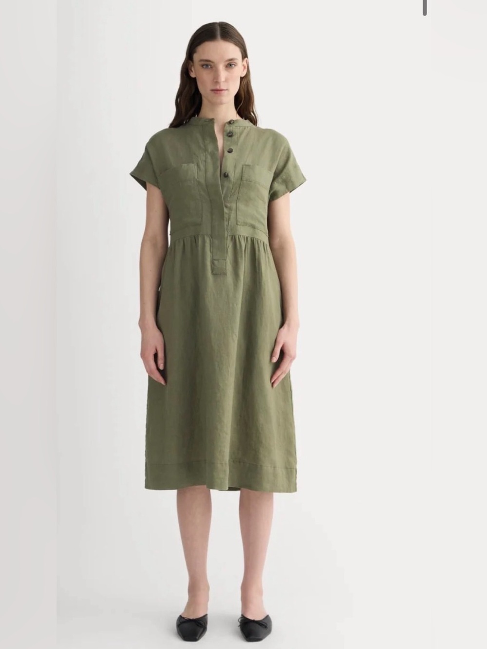 New Everlane THE CRAFT DRESS IN LINEN Kalamata Size L Coastal Chic